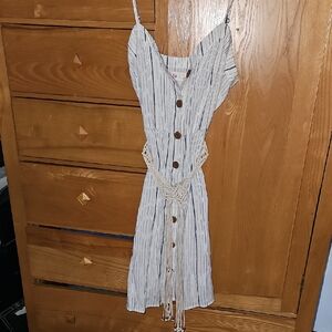 SO Black and White Striped Shirt with Wooden Button